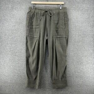 James Perse Cropped Pants Women Size 2 Military Green Elastic Waist Linen Casual